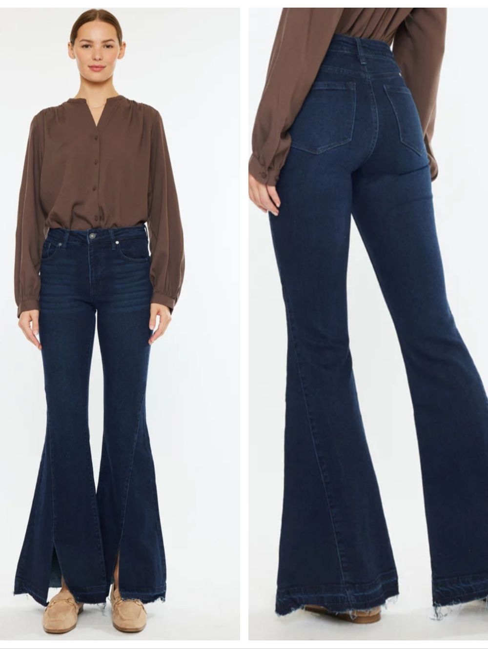 KanCan Desiree High Rise Flare Dark Wash Women's 9/28 Retro Vintage Vibes Hippie